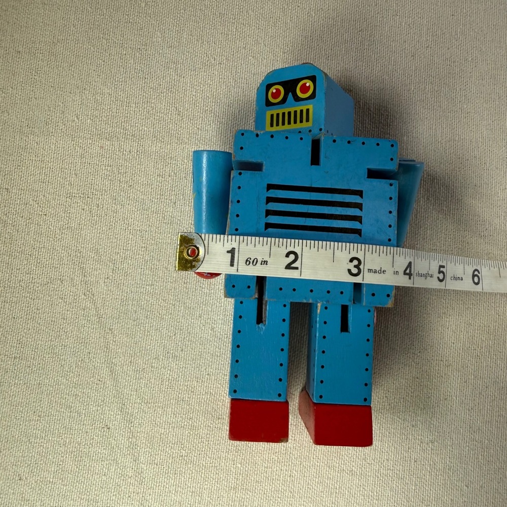 Original Toy Company Wooden Robot Blue Red Poseable Retro Toy GT304 2013 - Picture 9 of 12